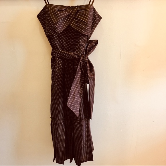 BCBG Paris—Brown Polka Dot Pleated Dress (Size 2) - Picture 3 of 8